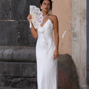 12th Tribe White Maxi Dress with Ruffle Detail